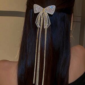New Gold bow barrette with fringe